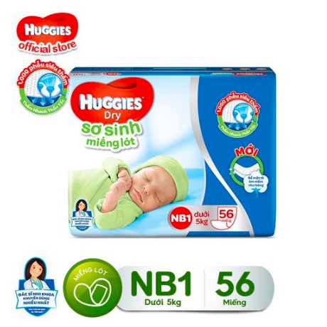 [Tặng thêm 10 MIẾNG TÃ DÁN] Miếng lót sơ sinh Huggies Newborn 1 N64 (Gói 64 miếng)/ Newborn 2 N40, Thị Nhím Store