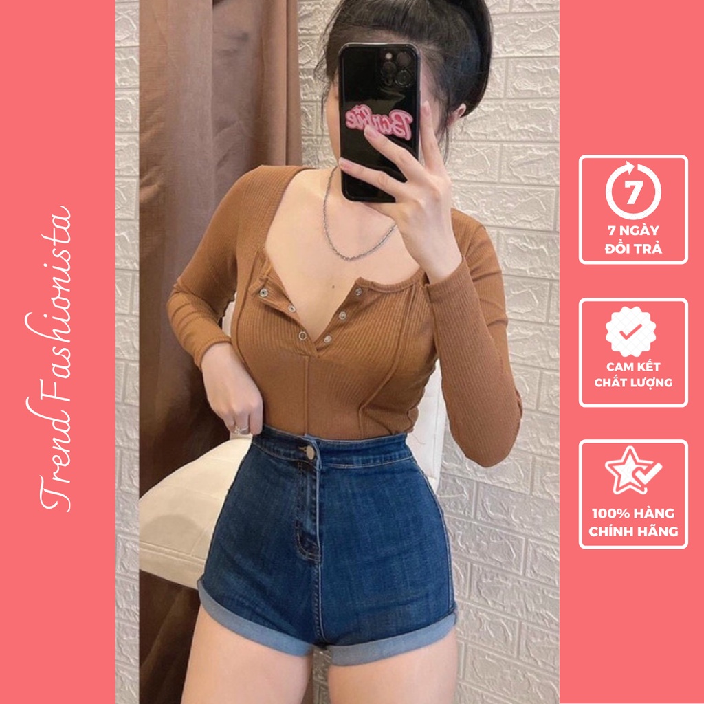 Quần short jean nữ lật lai lưng cao from ôm không có túi chất co dãn tốt nâng vòng ba
