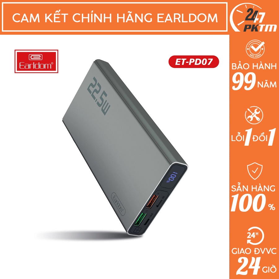 CHÍNH HÃNG EARLDOM Sạc Dự Phòng 10.000 mAh Hỗ Trợ Sạc Nhanh QC 3.0 Earldom PD – 07 | Phụ Kiện Thông Minh 247 VN