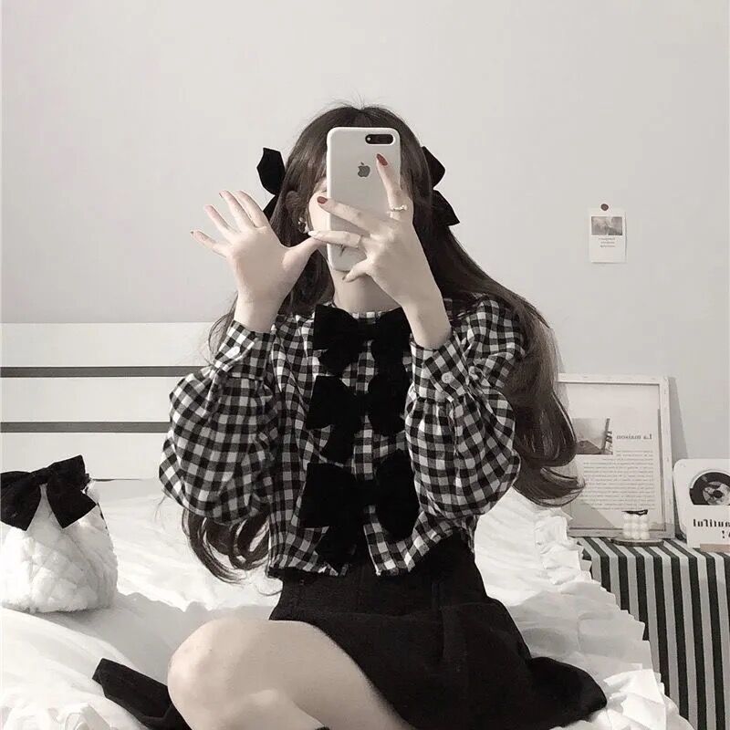 Set Áo Sơ Mi Và Chân Váy Phong Cách Retro Xinh Xắn Cho Nữ