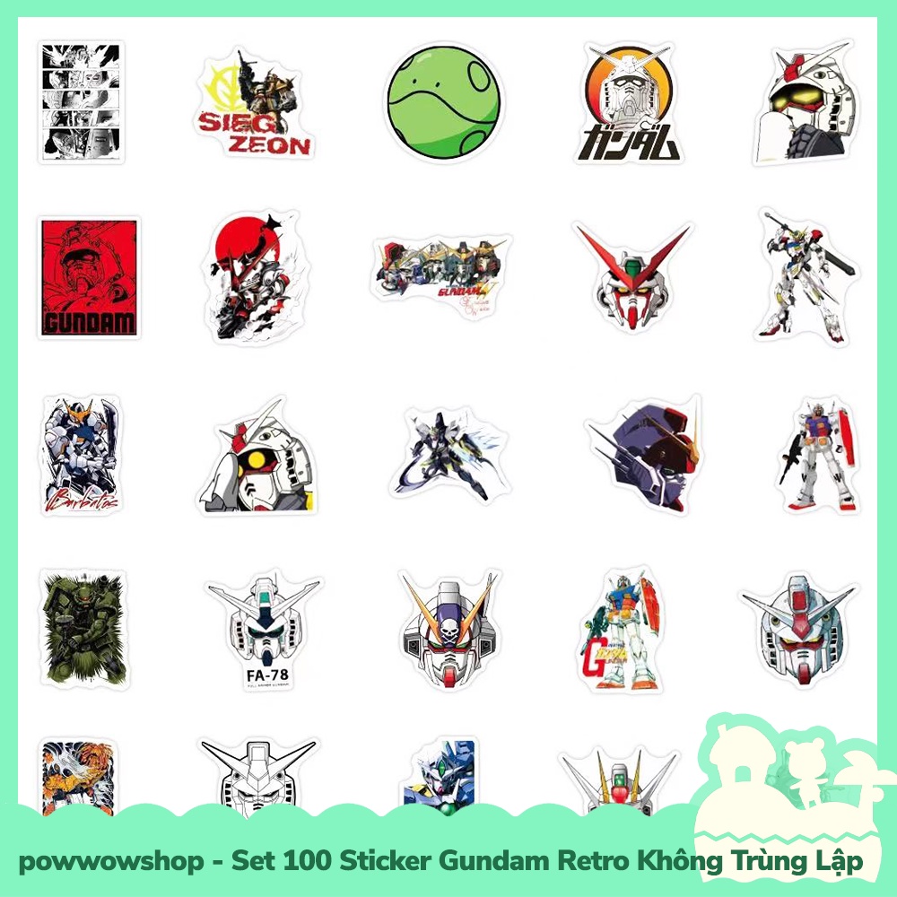 [Sẵn VN - Hỏa Tốc] Set 100 Sticker Decal Dán Trang Trí Vật Dụng Phong Cách Gundam Retro Không Trùng Lập