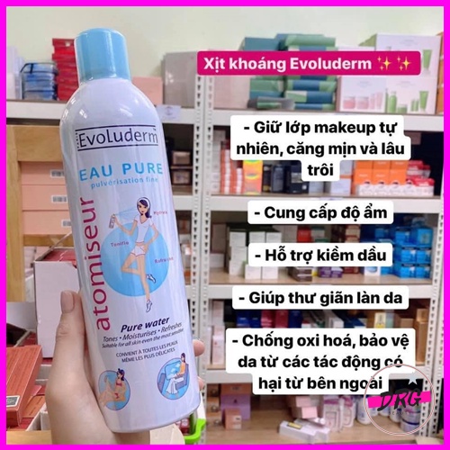 Xịt khoáng cấp nước làm dịu da Evoluderm Pháp đủ size 150ml, 400ml