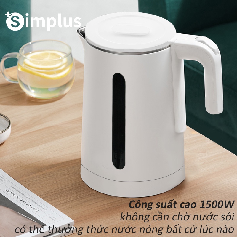 [Mã BMBAU50 giảm 10% đơn 99k] Bình đun siêu tốc Simplus (1.8L) lớp cách nhiệt chống bỏng tự ngắt điện khi sôi