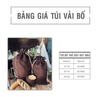 Túi vải bố thô màu nâu không dây rút