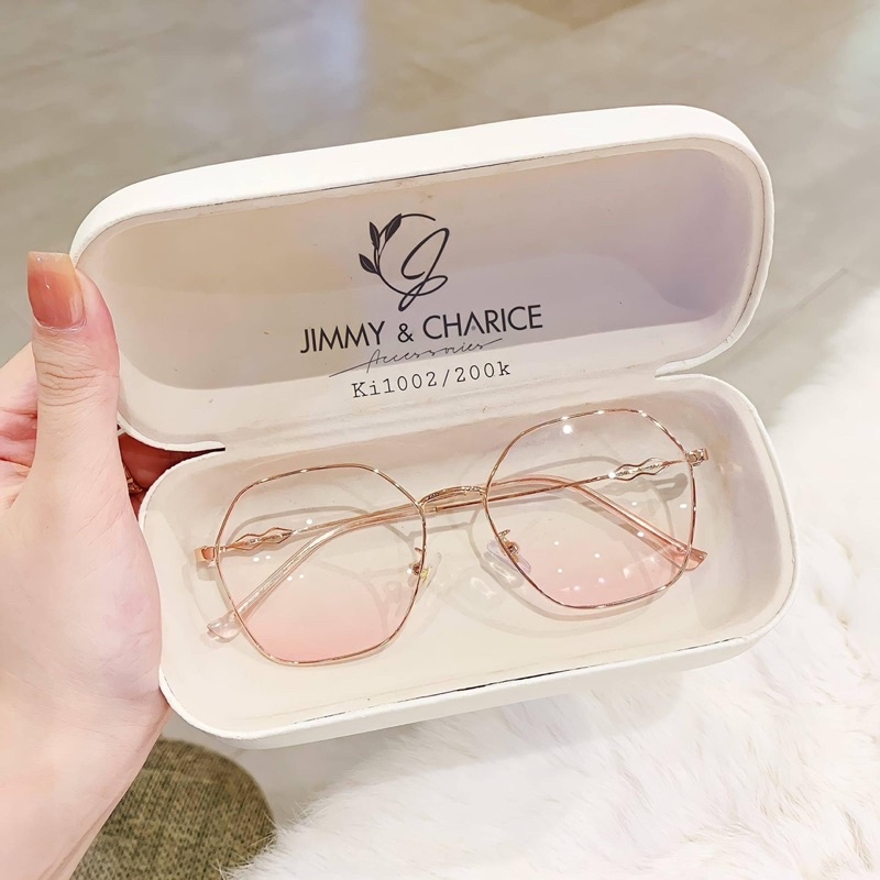 Kính Đẹp Lục Giác Màu Hồng Pastel Gọng Mảnh Xinh