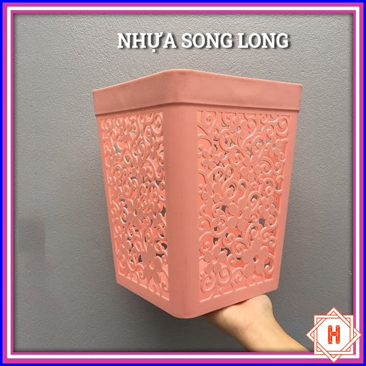 Song Long Plastic Giỏ nhựa đựng rác vuông Hàn Quốc hoa văn cao cấp { H }