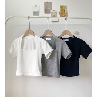 Áo thun ôm croptop cổ vuông chất đẹp (Ảnh thật)