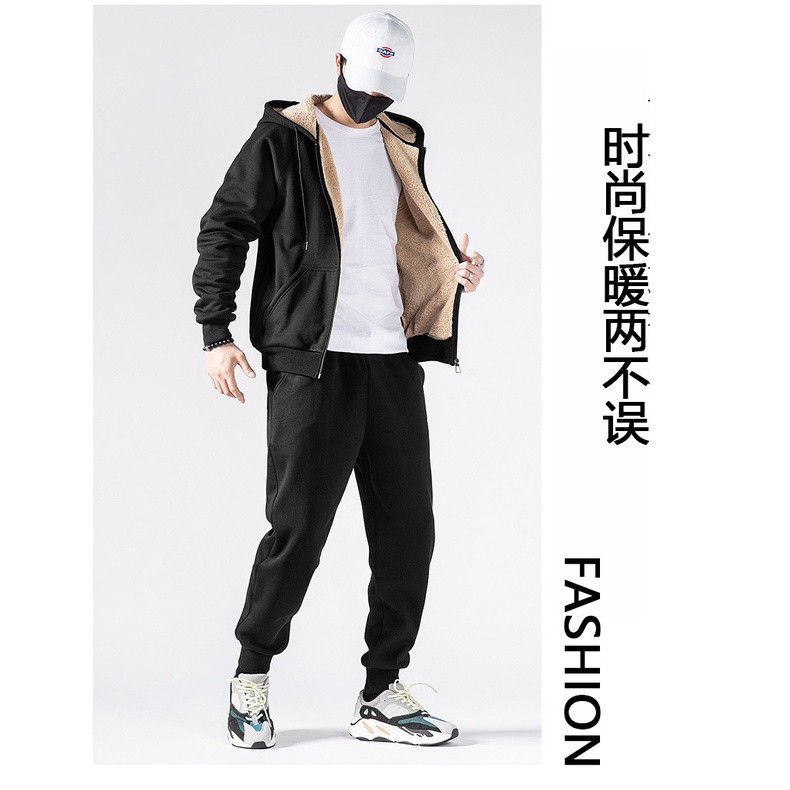 Áo khoác nam nỉ lót lông from rộng dài tay hoodie có mũ lót lông dầy siêu ấm giữ nhiệt hàng Quảng Châu XIAOMIMI TQ21441