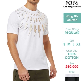 Áo Thun Nam Ngắn Tay Cổ Tròn Họa Tiết Sấm Sét Regular Fit Vải Cotton Xuất Dư FO76SHOP