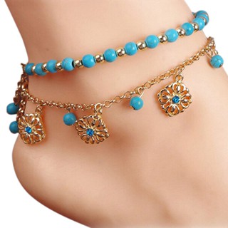 Lắc Chân Đính Đá Ngọc Lam Phong Cách Boho
