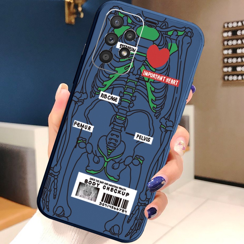 Ốp Điện Thoại Cạnh Vuông In Hình Bộ Xương Đáng Yêu Cho Samsung Galaxy S22 Ultra S21 FE A33 A53 A73 A03S M32 M22