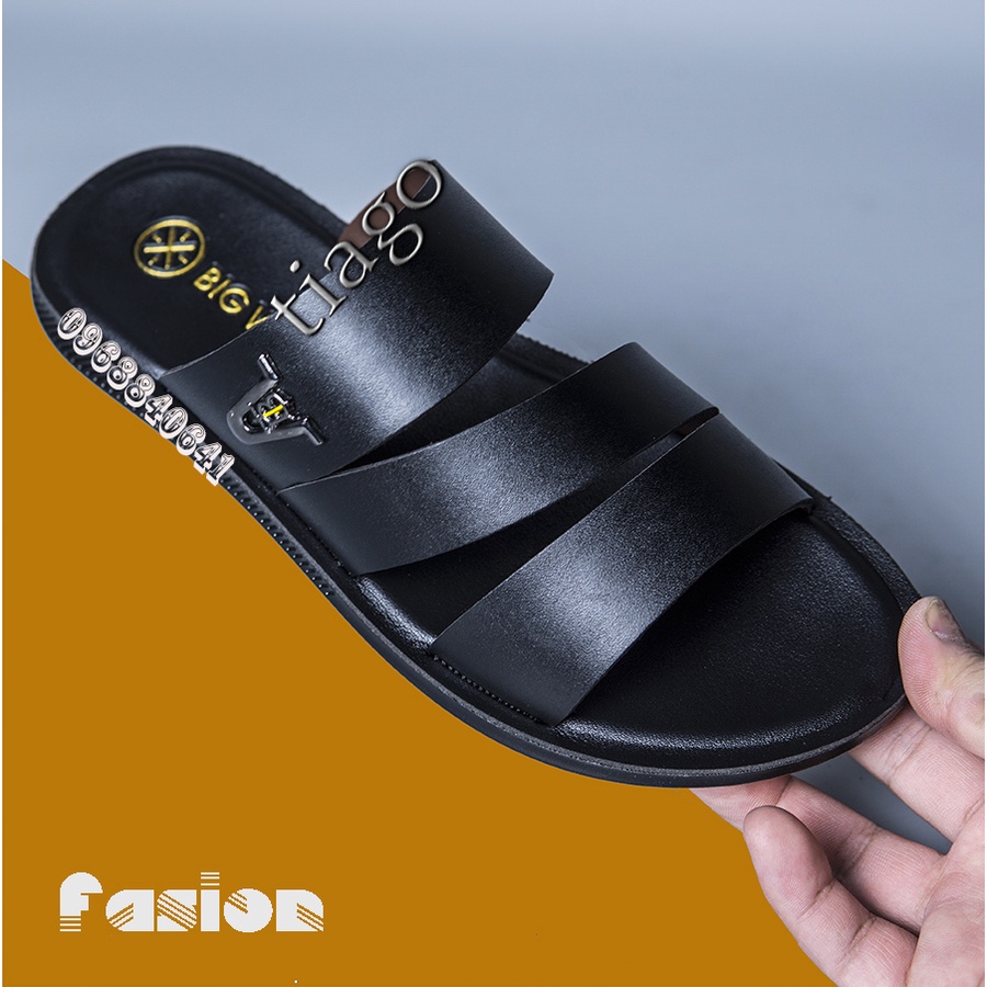 Dép da nam da thật ⚡FRESHIP⚡ đế cao su khâu siêu bền, thiết kế sandal quai hậu tiện lợi sang trọng trẻ trung