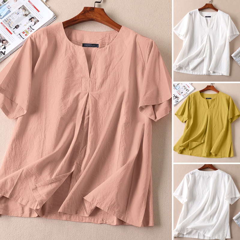 Zanzea Áo Kiểu Tay Ngắn Cổ Tròn Dáng Rộng Thời Trang Đi Biển Xinh Xắn Cho Nữ