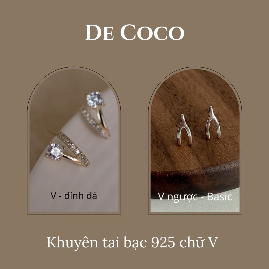 Khuyên tai bạc 925 đính đá chữ V - Vera De Coco