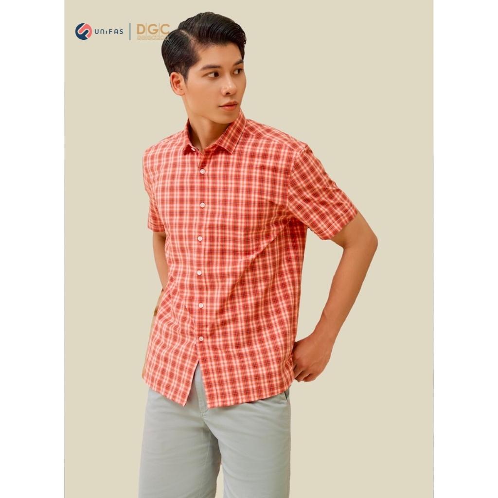 Áo sơ mi nam DGCs ngắn tay họa tiết kẻ trẻ trung, chất Cotton thoáng mát thấm hút tốt SASNBB16M