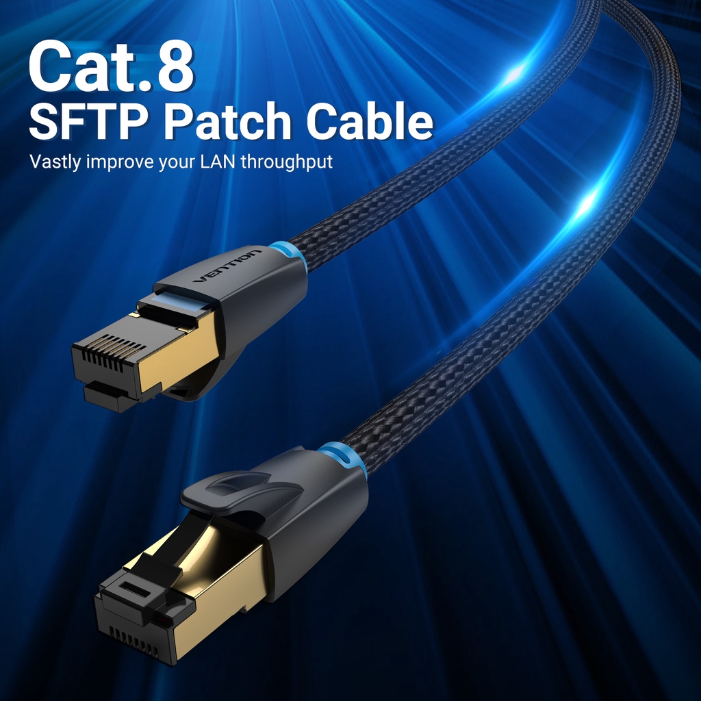 Dây Cáp Mạng LAN SFTP VENTION RJ45 CAT8 Ethernet Tốc Độ Cao 40gbps 2000MHz Chất Lượng Cao Cho Bộ Định Tuyến