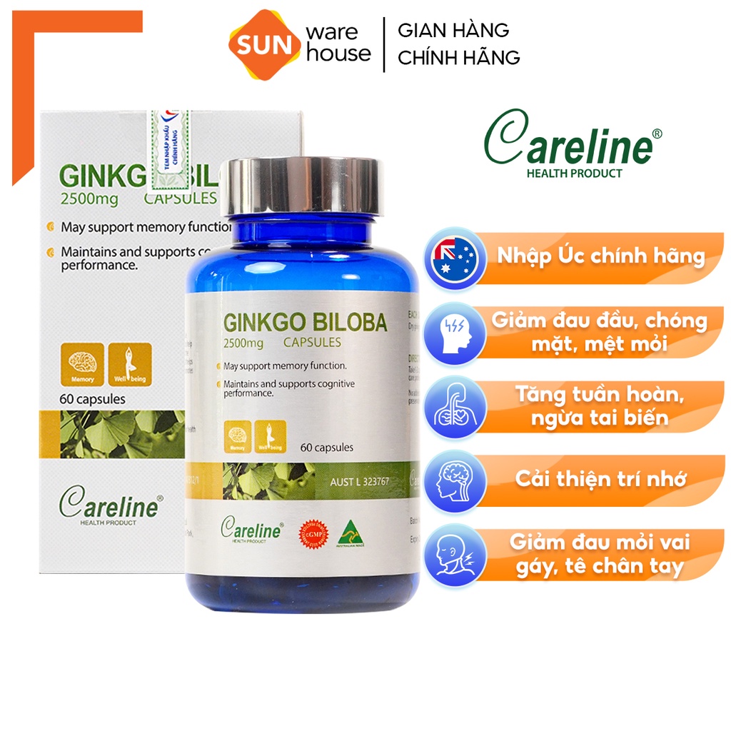 Viên Uống Cải Thiện Trí Não CARELINE Ginkgo Biloba 2500mg 60 Viên