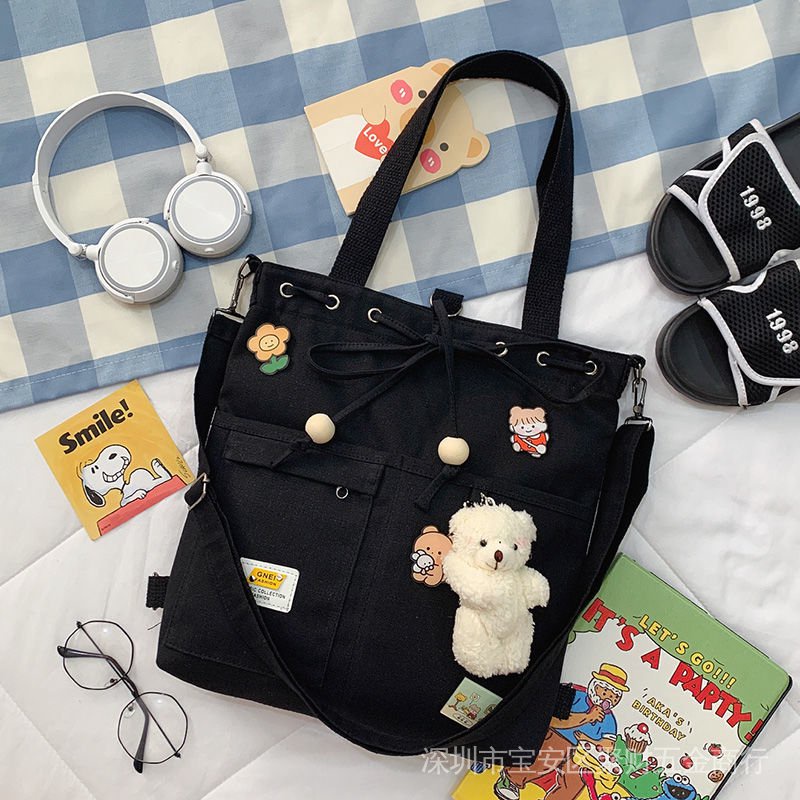 Túi Đeo Chéo Một Bên Vai Bằng Vải Bố Có Khóa Kéo Mẫu Mới Phong Cách Hàn Quốc Thời Trang Năm 2021 Dành Cho Học Sinh
