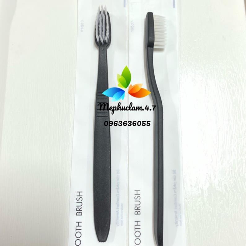 [100] Bàn chải đen cao cấp kèm kem đánh răng đút túi trắng sữa cho khách sạn, resort, homestay -nhận in logo