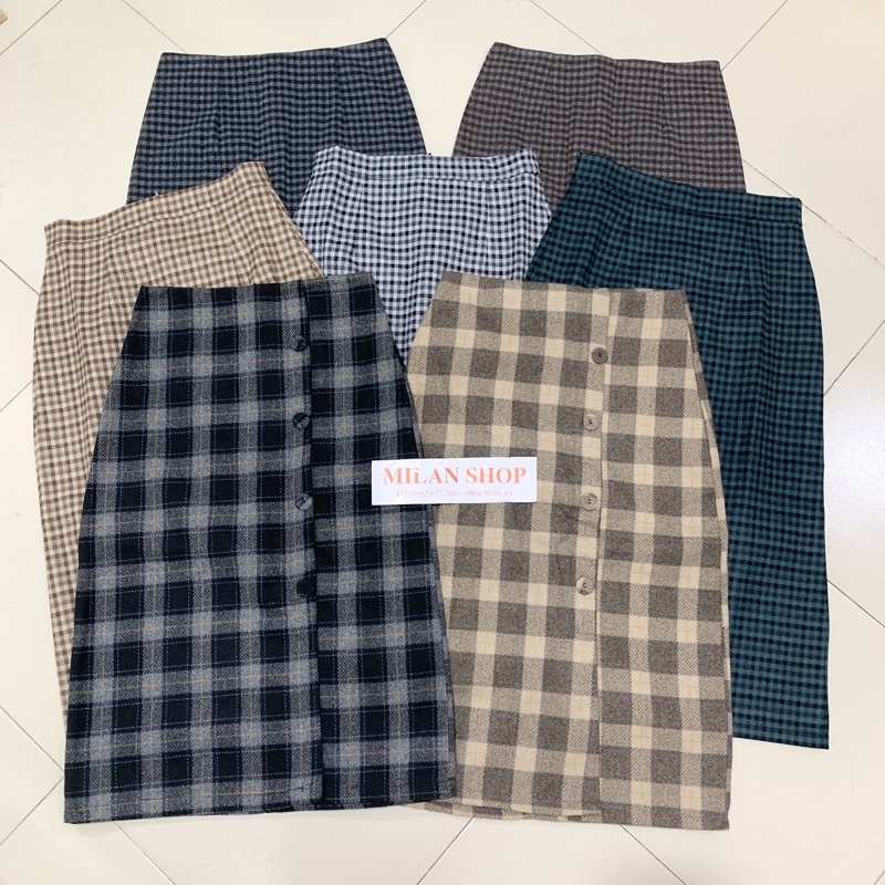 Chân váy dạ dài nhiều mẫu kẻ caro thời trang