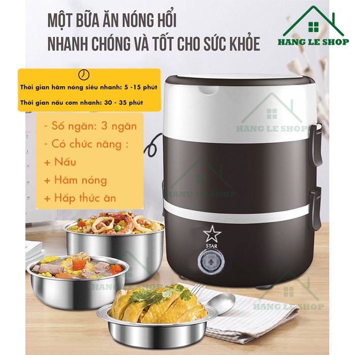 Hộp Cơm Cắm Điện - 3 Tầng Có Chức Năng Giữ Nhiệt, Hâm Nóng và Nấu Chín Đồ Ăn - Dành Cho Dân Văn Phòng, Du Lịch