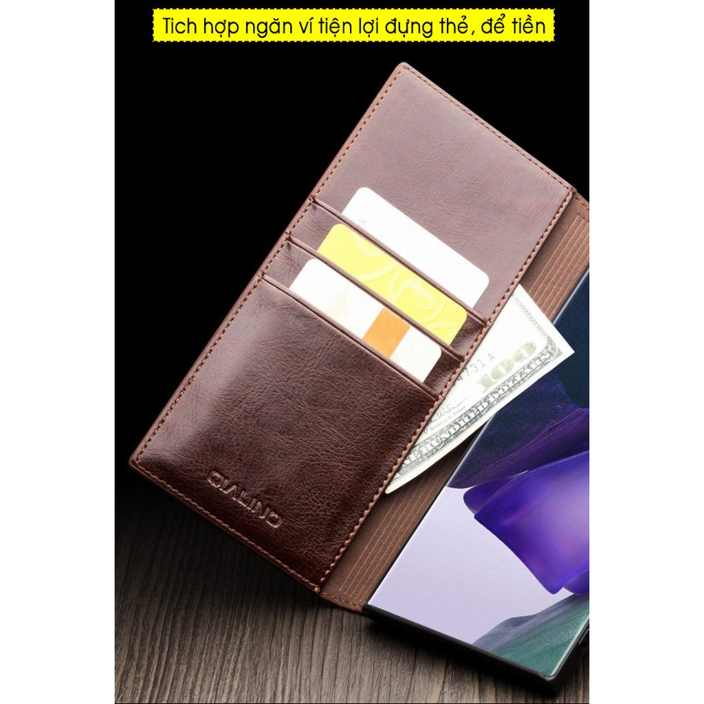 Bao da Samsung Note 20 Ultra 5G Qlino Wallet da bò thật - Hàng Chính Hãng
