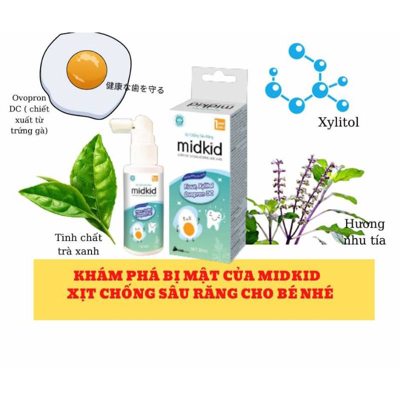 Xịt Chống Sâu Răng Midkid, Kem Đánh Răng Dạng Xịt Midkid Giúp Bảo Vệ Men Răng Hà Sún Ngăn Ngừa Ố Vàng Cho Bé