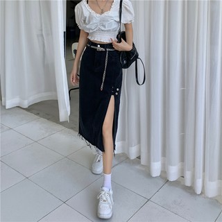 Váy denim xẻ eo cao phong cách Hàn Quốc