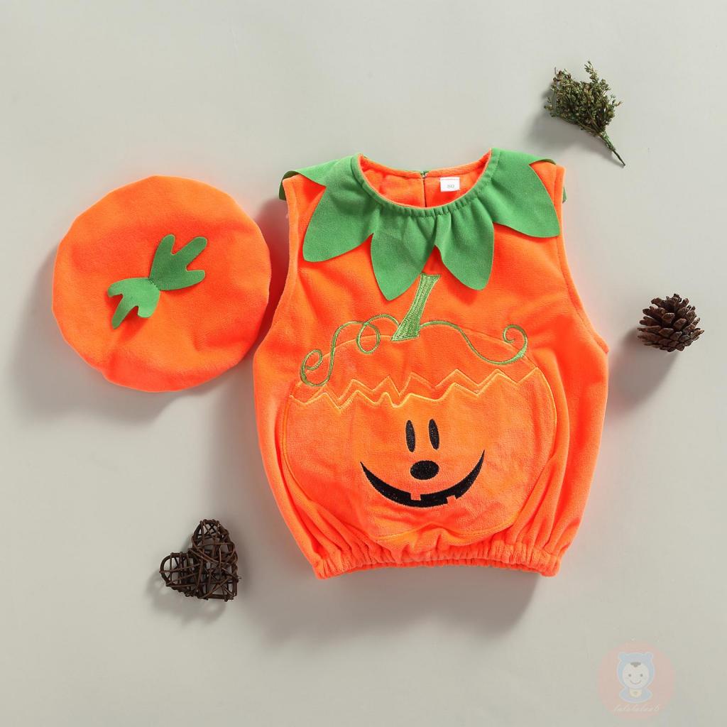 Set Áo Thun Ba Lỗ + Quần Short + Mũ In Họa Tiết Halloween Cho Bé Gái LAA6-B