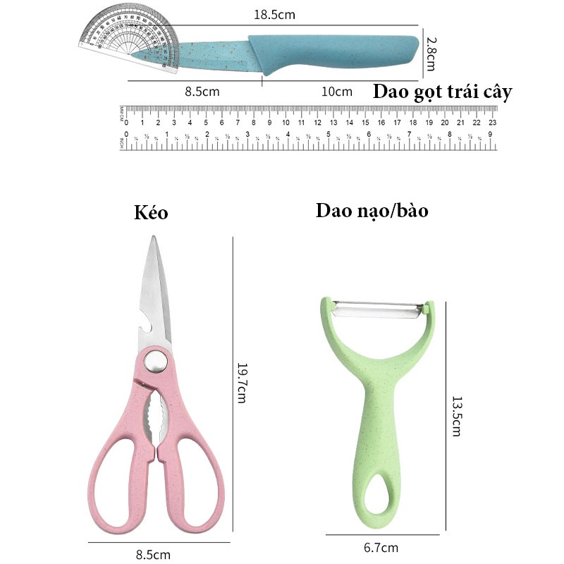 Bộ Dao Nhà Bếp Lúa Mạch 6 Món KITCHEN KNIFE Cao Cấp Kháng Khuẩn Tiện Dụng - DNB06 - Gia Dụng Tý Tẹo