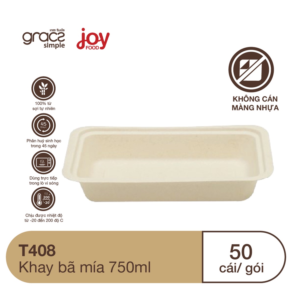 50 khay bã mía Gracz 750ml đựng món ăn, cơm phần/ Kèm Nắp Nhựa