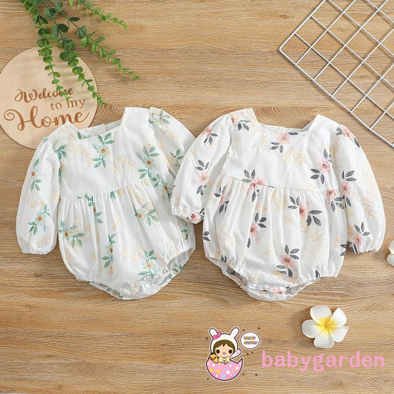 Áo Liền Quần Tay Dài Cổ Tròn In Hoa Dành Cho Bé Gái 0-24 Tháng Tuổi