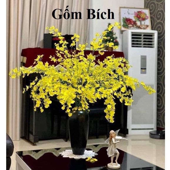 Bình Hoa Cổ Nhỏ Dáng Bình Bom Đen Men Mát Gốm Sứ Bát Tràng - Lọ Hoa Decor