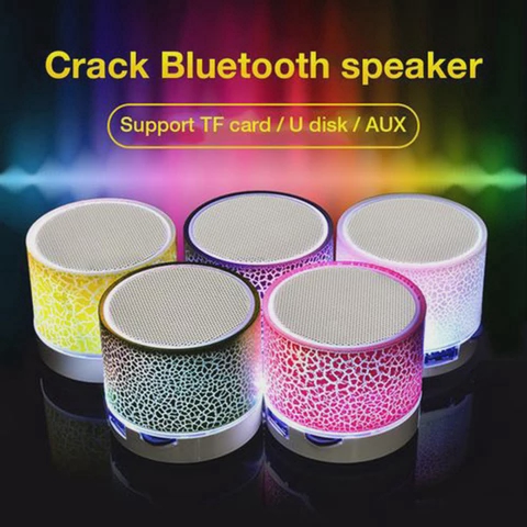 A9 Mini Portable Bluetooth Speaker Crack LED Wireless Column Hands Free Phone TF USB FM Aux Mic Bass Sound Music