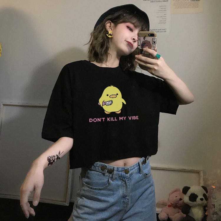Áo croptop nữ tay ngắn cổ tròn vải thun cotton kiểu hàn quốc CR004 Miucho in hình hoạ tiết