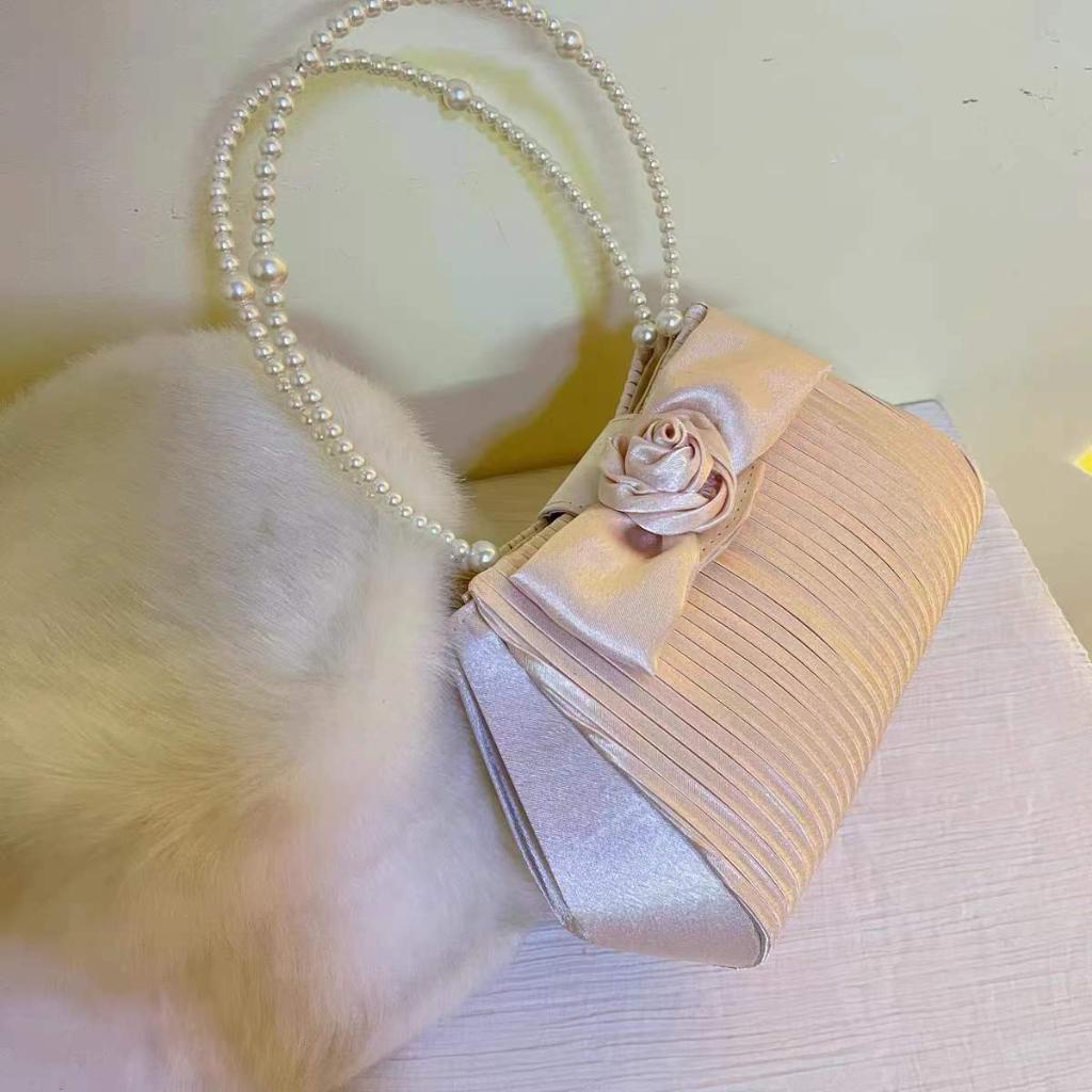 HAPPY HOMLIV Túi Xách Cỡ Lớn Đính Hoa Hồng Và Ngọc Trai Phối Dây Xích Thời Trang Pháp