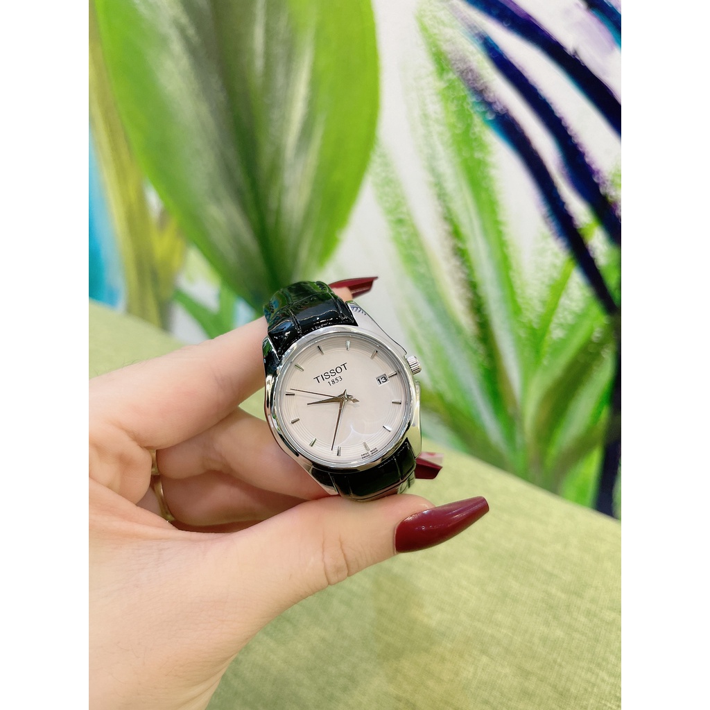 Đồng hồ tissot nữ dây da dây da bóng, mặt chống xước sang trọng