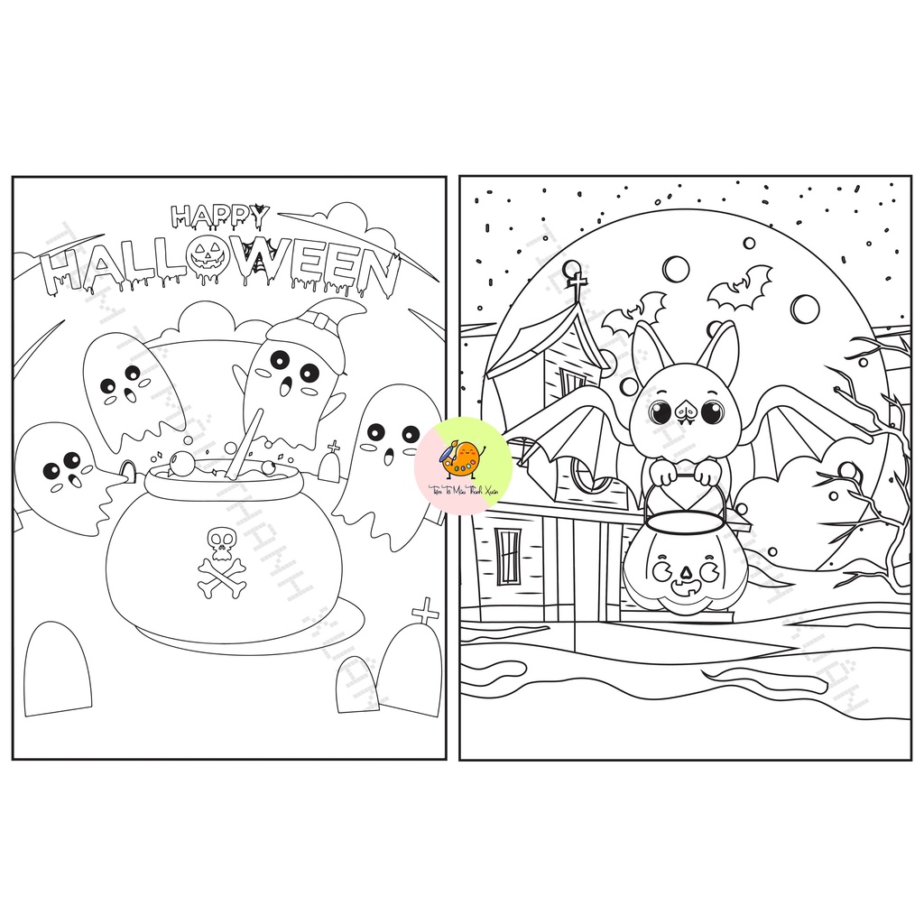 Set 30 Tờ Tranh Tô Màu Chủ Đề Halloween Cho Bé Size A5 Dành Cho Màu Sáp, Màu Chì - Tiệm Tô Màu Thanh Xuân