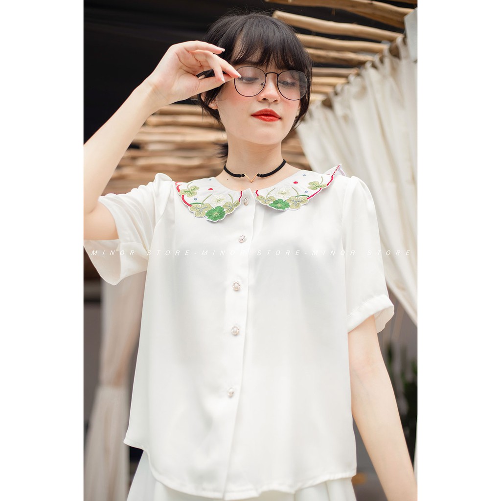 ÁO SƠ MI TAY NGẮN THÊU CỔ [MINOR CATERINA] | BigBuy360 - bigbuy360.vn