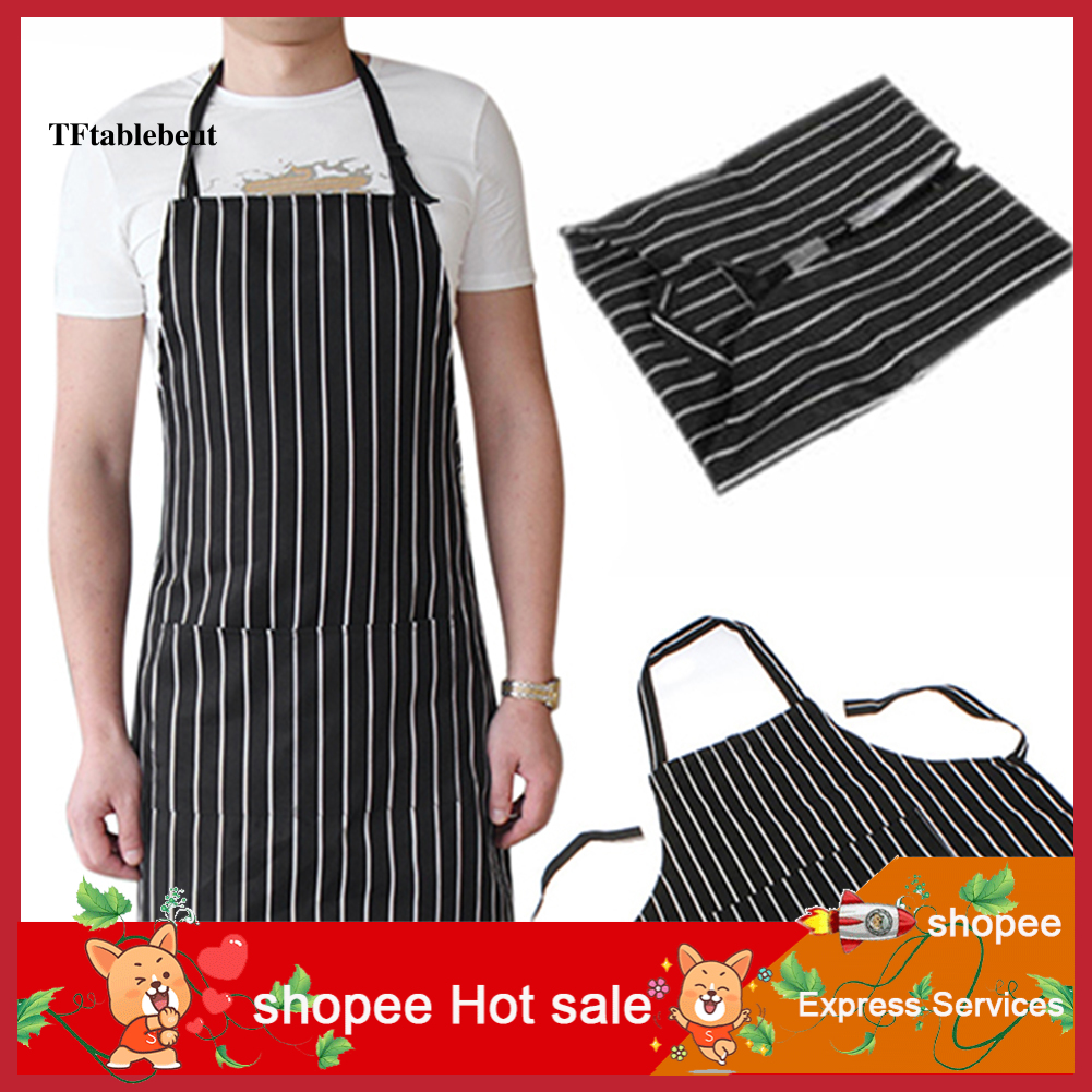 Tạp Dề Sọc Đen Điều Chỉnh Được Có 2 Túi Cho Đầu Bếp