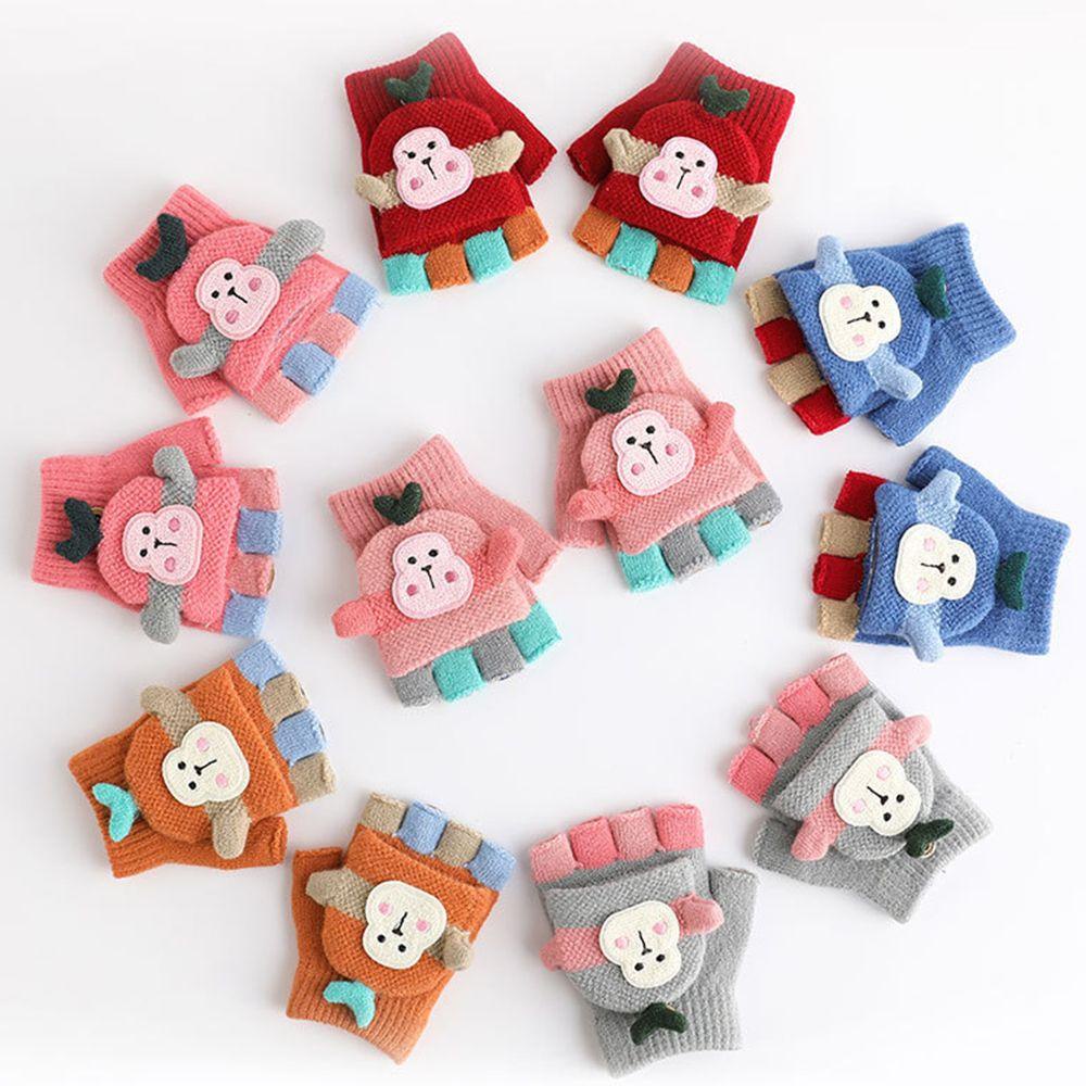 Đôi găng tay dệt kim hở nửa ngón chống lạnh giữ ấm mùa đông thiết kế chú khỉ hoạt hình phong cách Hàn Quốc cho trẻ em