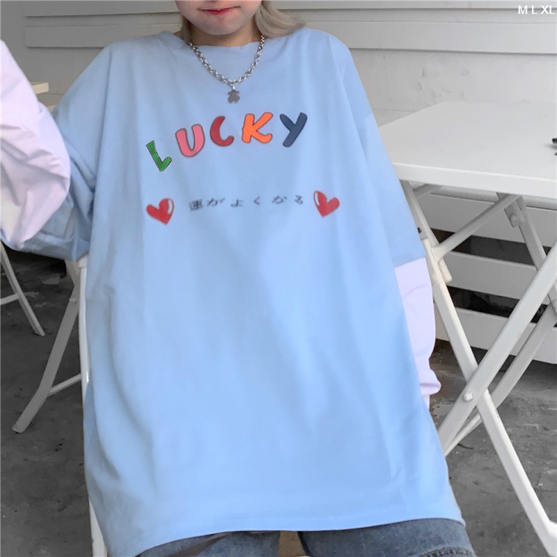 Áo Thun Tay Dài Thu Đông Unisex LUCKY Ráp Tay Ulzzang