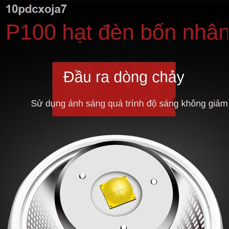 ♧๑☋Đèn pha mạnh P100 có thể sạc lại pin gắn trên đầu siêu sáng dẫn tầm xa thoát vị của thợ mỏ ngoài trời