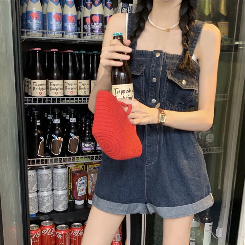 Quần Yếm Denim Ngắn Phong Cách Retro Thời Trang Mới Cho Nữ