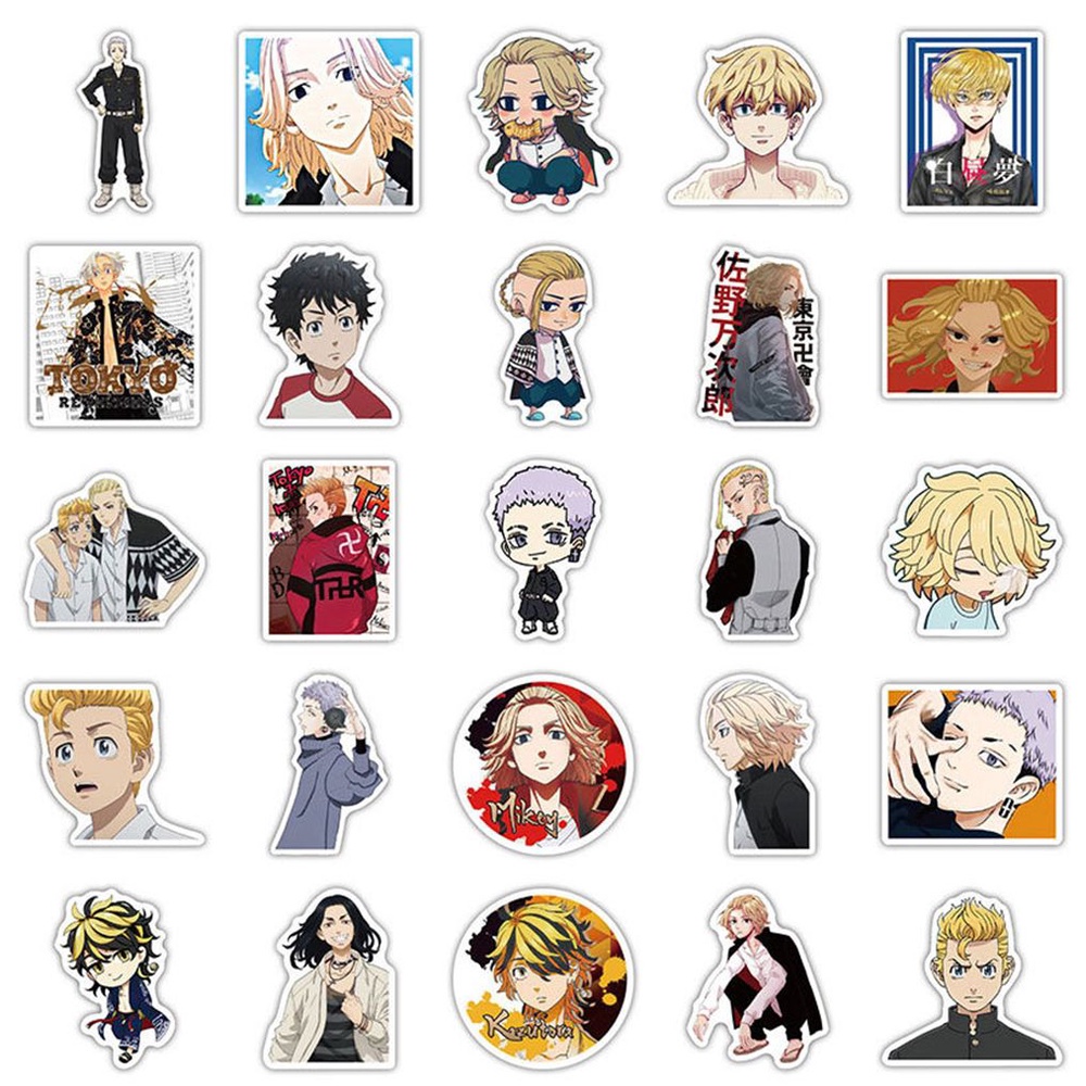 KUNHEV Set 50 miếng dán chống thấm nước họa tiết anime Tokyo Revengers Hanagaki Budo dùng trang trí laptop / vali
