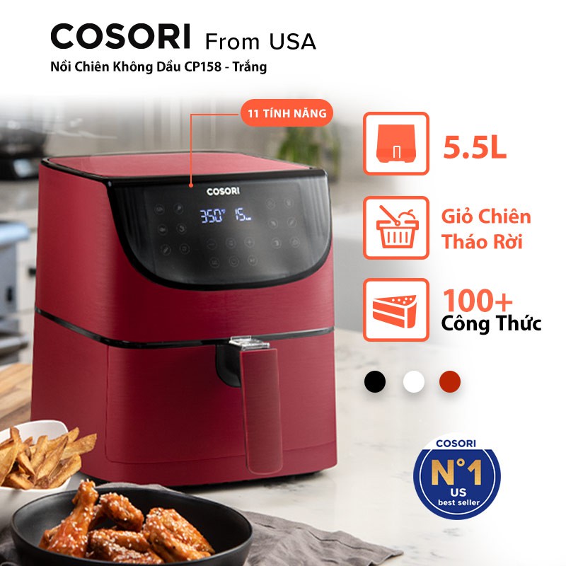 COSORI, NỒI CHIÊN KHÔNG DẦU ĐIỆN TỬ (AIR FRYER), MÀU ĐỎ, 5.8 Qt / 5.5 Lít