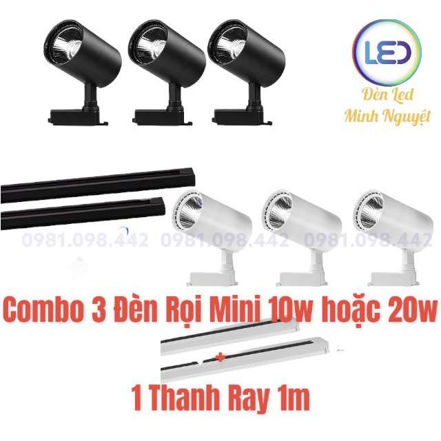 Combo Thanh Ray 1m Và 3 Đèn Rọi COB Mini 10W,20W Siêu Sáng