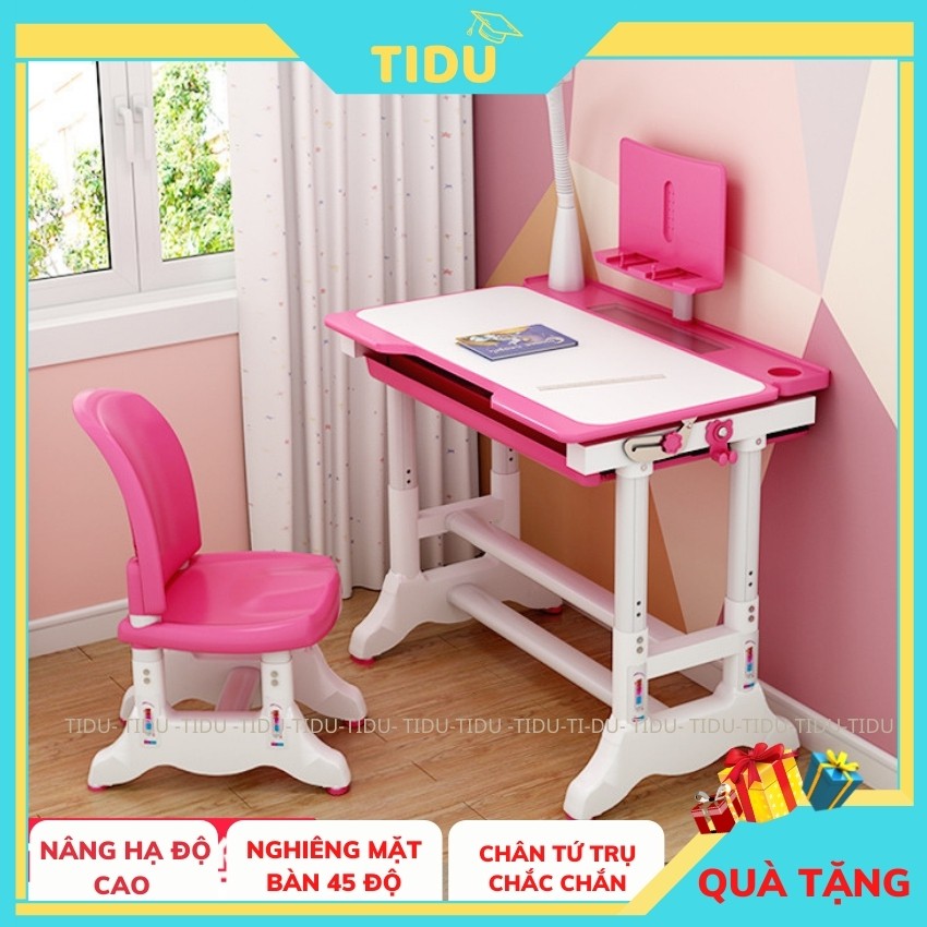 Bộ bàn ghế học sinh thông minh Tidu A02 bàn học chống gù chống cận cho trẻ em kt 50x70