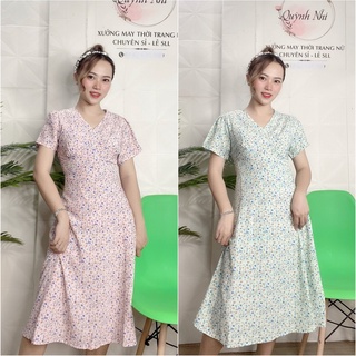 Đầm hoa nhí tay búp cổ v dáng xòe có size - mt21