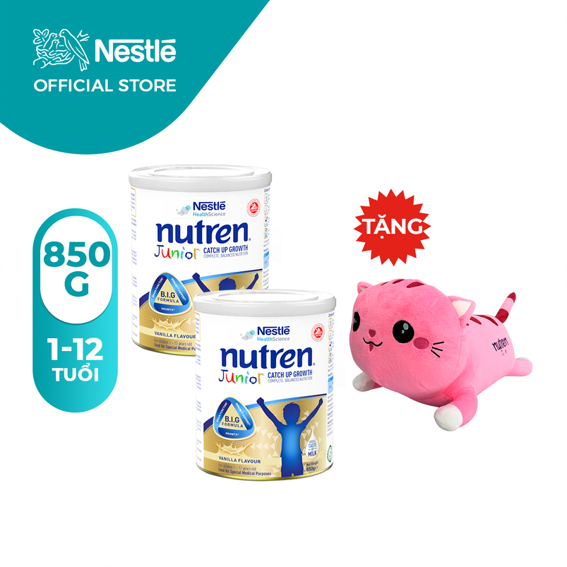 [MỚI][Tặng gối ôm mèo hồng] Combo 2 lon sữa bột Nutren Junior cho trẻ từ 1-12 tuổi 850g/lon